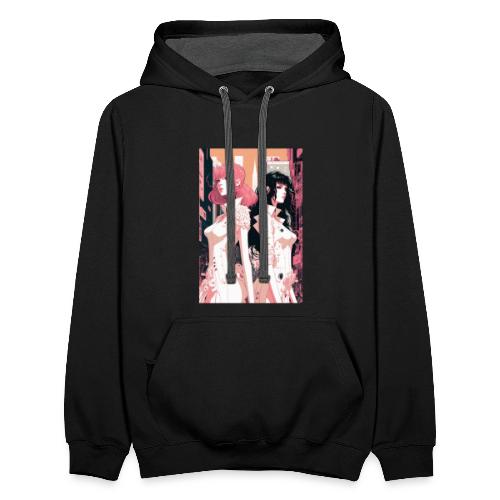 Pink and Black - Cyberpunk Illustrated Portrait - Unisex Contrast Hoodie