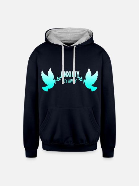 fly away anxiety - Unisex Contrast Hoodie - navy/heather gray