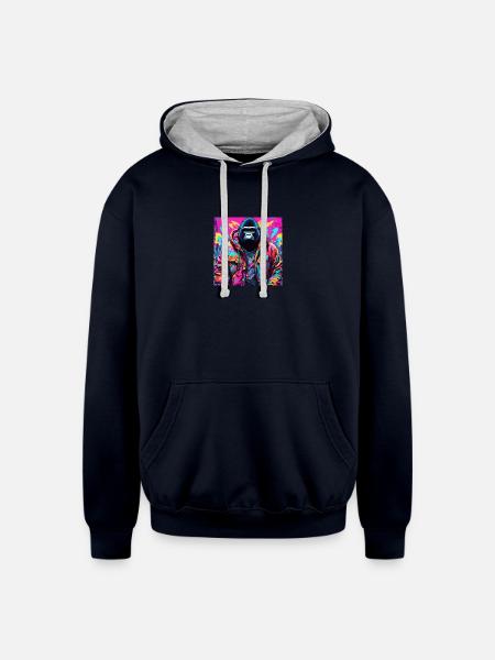 Gorilla Bill - Unisex Contrast Hoodie - navy/heather gray