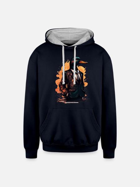 Suit wearing Duck - Unisex Contrast Hoodie - navy/heather gray