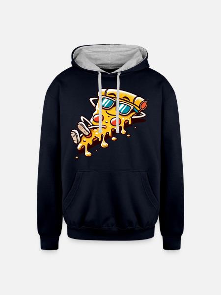 Pizza slice - Unisex Contrast Hoodie - navy/heather gray