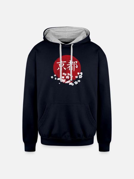 Kyoto Sakura - Unisex Contrast Hoodie - navy/heather gray