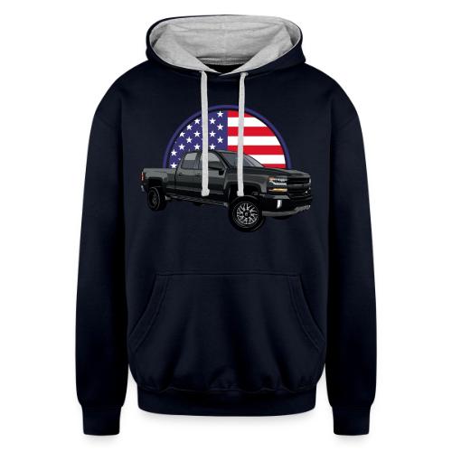 Silverado 4x4 Truck USA Flag - Unisex Contrast Hoodie
