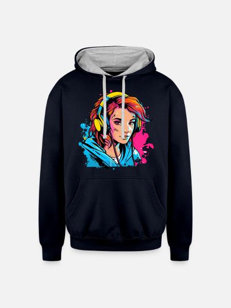 Gamer Girl - Unisex Contrast Hoodie - navy/heather gray