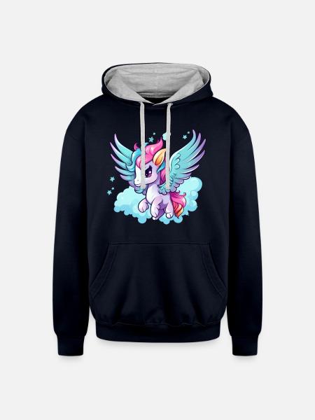 Pegasus - Unisex Contrast Hoodie - navy/heather gray