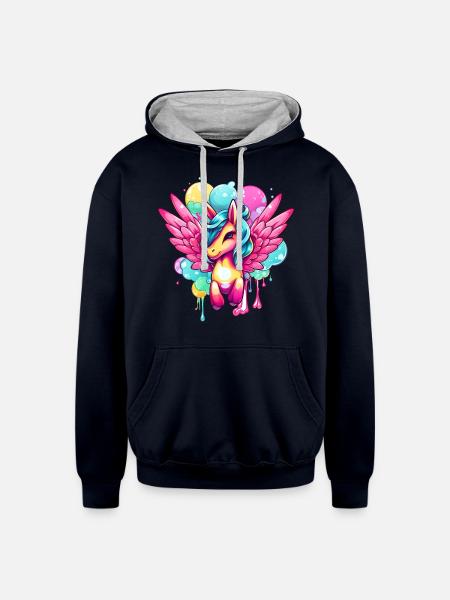 Pegasus - Unisex Contrast Hoodie - navy/heather gray