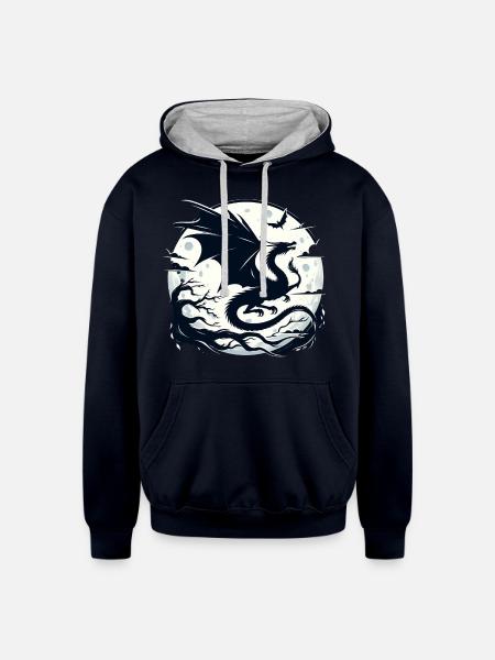 Mystical Dragon Moonlight - Unisex Contrast Hoodie - navy/heather gray