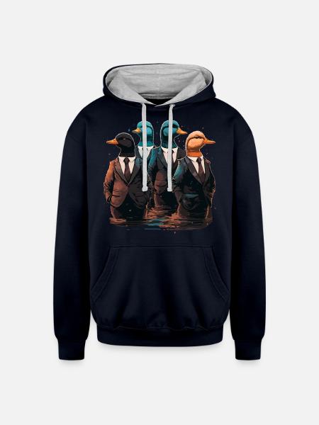 Funny Ducks in Suits - Unisex Contrast Hoodie - navy/heather gray