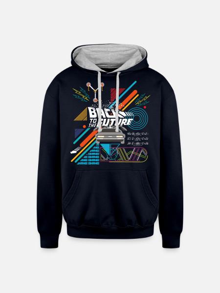 Back To The Future Logo With Delorean Time Machine - Unisex Contrast Hoodie - navy/heather gray