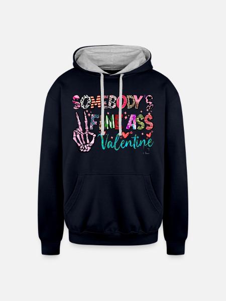 Somebodys Fine Ass Valentine - Unisex Contrast Hoodie - navy/heather gray