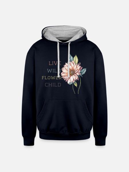 Boho flower - Unisex Contrast Hoodie - navy/heather gray
