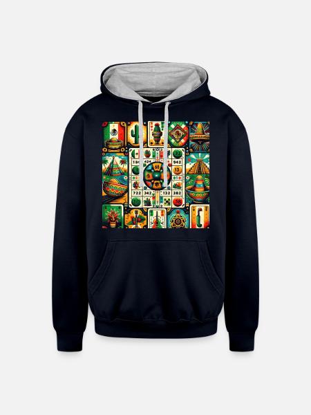 Mexican Loteria Charm - Unisex Contrast Hoodie - navy/heather gray