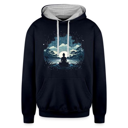Find Your Zen: Meditative Silhouette in GentleRain - Unisex Contrast Hoodie