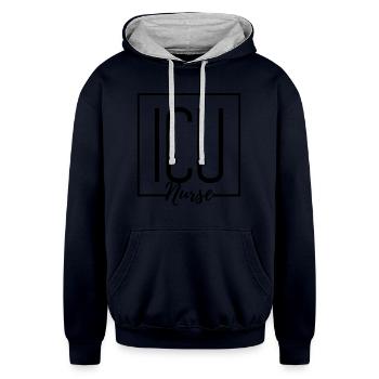 ICU Nurse Intensive Care Unit RN Staff ICU Nurse - Unisex Contrast Hoodie - navy/heather gray - Front