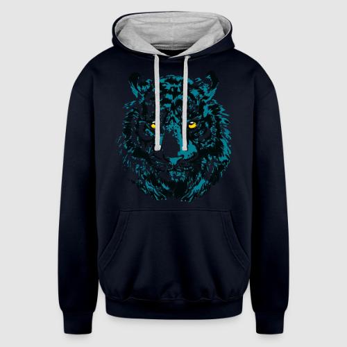 Colorful Turquoise Tiger Head Portrait Drawing - Unisex Contrast Hoodie
