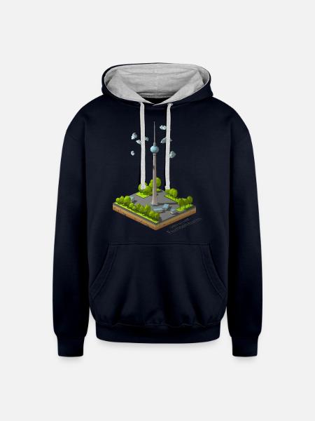 Berliner Ferneshturm - Unisex Contrast Hoodie - navy/heather gray