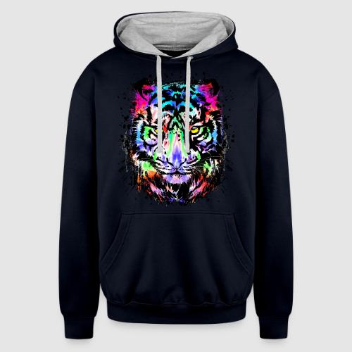 Color Splash Tiger Head - Colorful Tiger Face - Unisex Contrast Hoodie