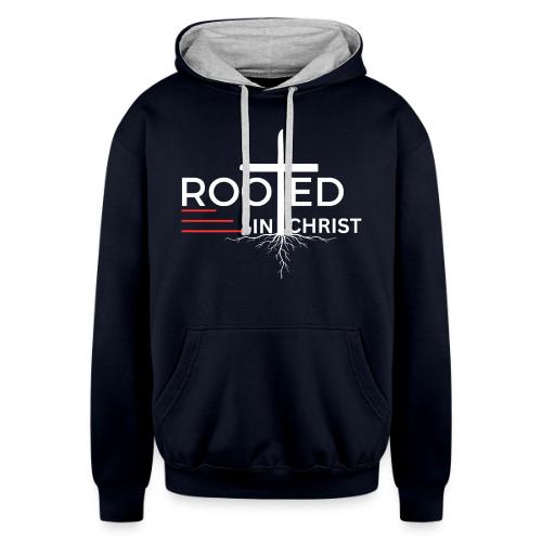 Rooted in Christ (white) - Colossians 2:7 - Unisex Contrast Hoodie