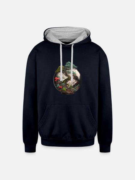 Bonsai Tree Terrarium - Unisex Contrast Hoodie - navy/heather gray