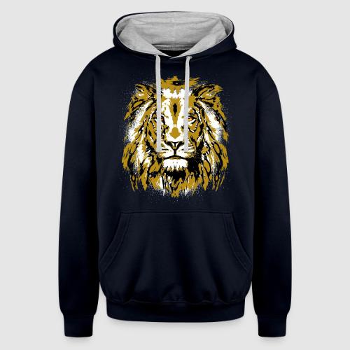 Grunge Lion Head Portrait Drawing - Vintage Lion - Unisex Contrast Hoodie