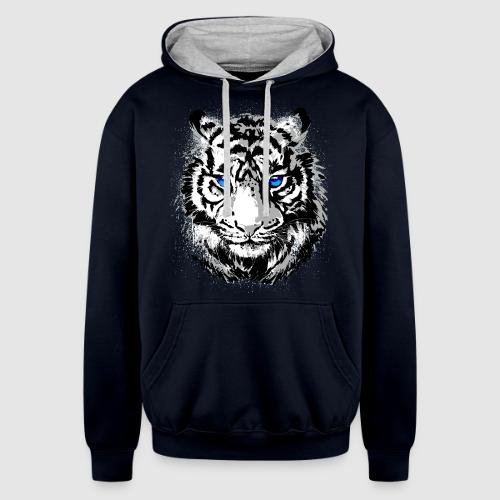 White Tiger Head Portrait - Wildlife Big Cats - Unisex Contrast Hoodie