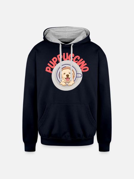 PUPPUCCINO , FUNNY COFFEE DOG - Unisex Contrast Hoodie - navy/heather gray