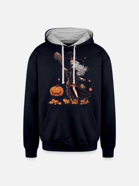 Malevolent Midnight Witch - Unisex Contrast Hoodie - navy/heather gray