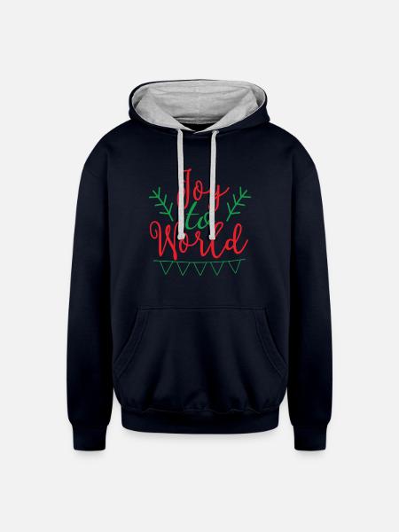 joy to world - Unisex Contrast Hoodie - navy/heather gray