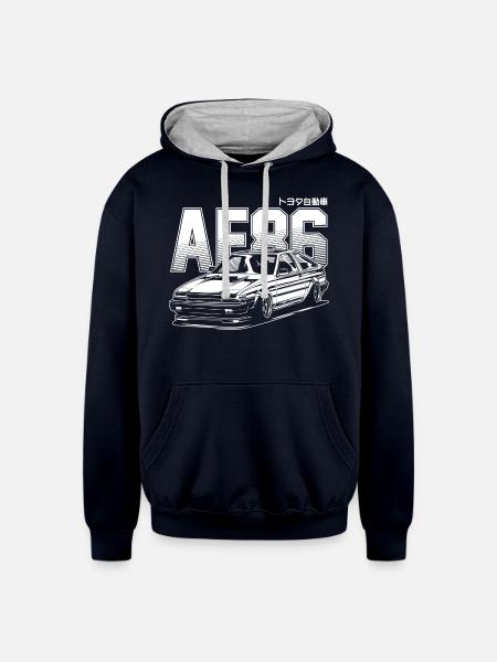 Ae86 Truenoabcdabcdabcdwhite Print - Unisex Contrast Hoodie - navy/heather gray