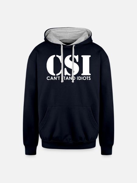 CSI Cant Stand Idiots - Unisex Contrast Hoodie - navy/heather gray