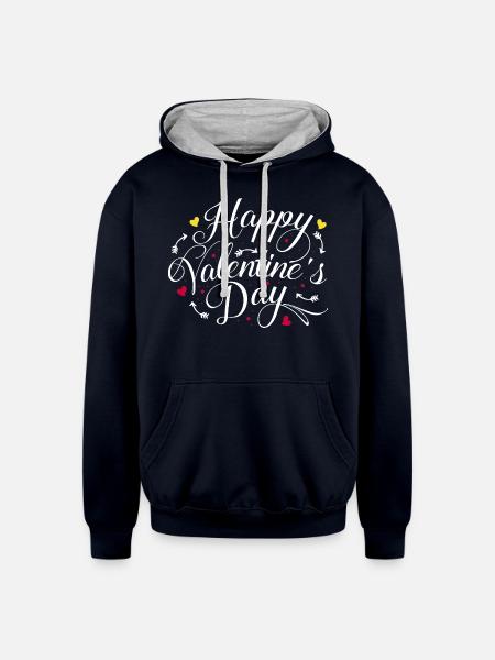 Happy Valentine's Day - Unisex Contrast Hoodie - navy/heather gray