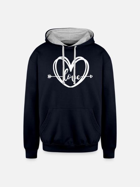Love from the heart - Unisex Contrast Hoodie - navy/heather gray