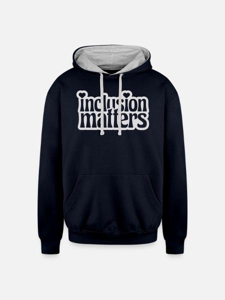inclusion matters logo quote - Unisex Contrast Hoodie - navy/heather gray