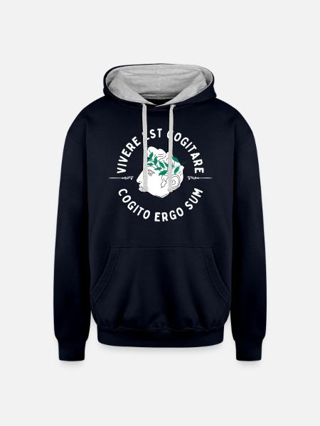 Cogito Ergo Sum Latin Quote - Unisex Contrast Hoodie - navy/heather gray