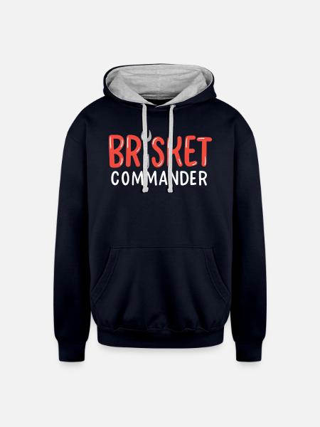 Brisket Commander Bbq Grillmaster - Unisex Contrast Hoodie - navy/heather gray
