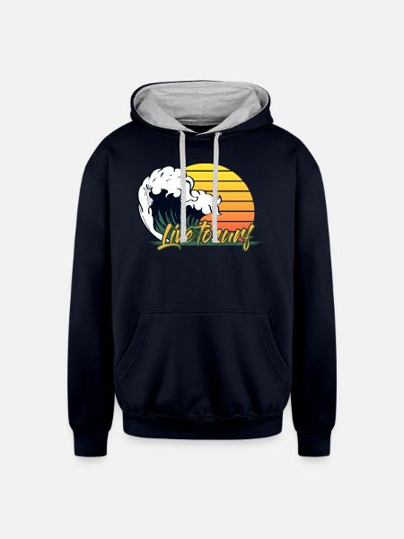 Live To Surf - Unisex Contrast Hoodie - navy/heather gray