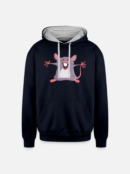 Happy Mouse - Unisex Contrast Hoodie - navy/heather gray