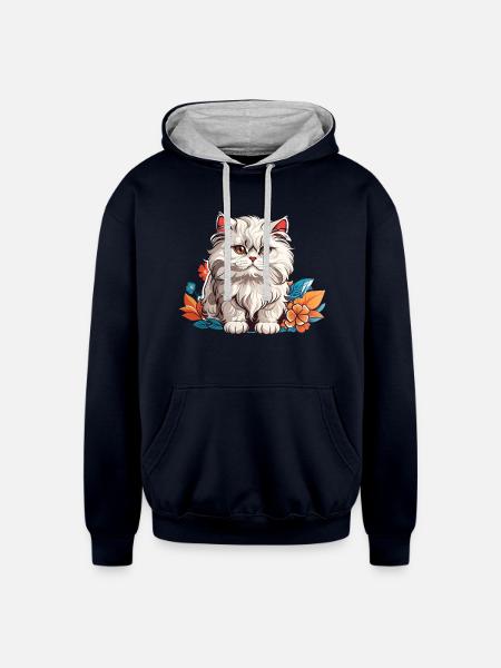 Persian Cat - Unisex Contrast Hoodie - navy/heather gray