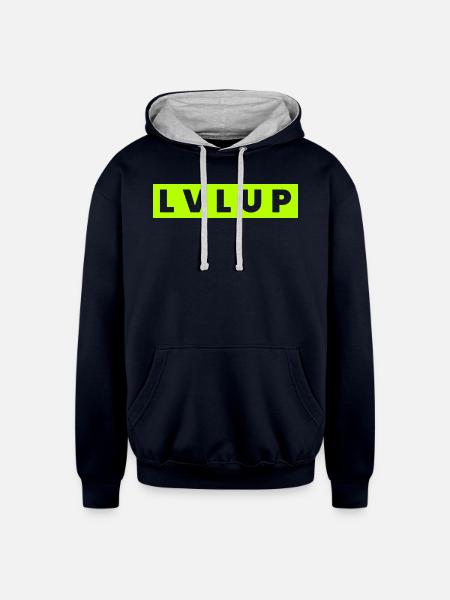 Level Up - Unisex Contrast Hoodie - navy/heather gray