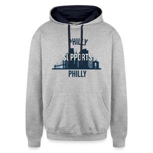 Philly Supports Philly skyline blue transparentbg - Unisex Contrast Hoodie