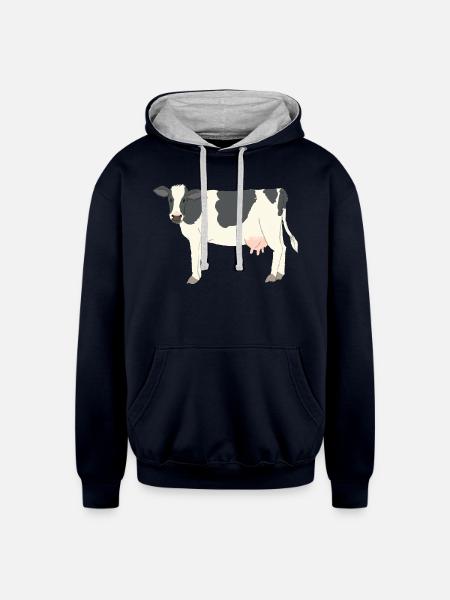 Black And White Cow - Unisex Contrast Hoodie - navy/heather gray