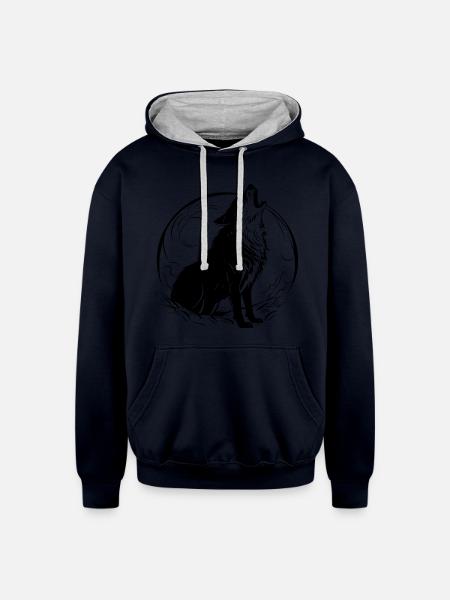 Howling Wolf At The Moon - Unisex Contrast Hoodie - navy/heather gray