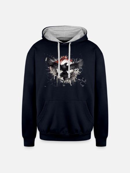 Raven - Unisex Contrast Hoodie - navy/heather gray