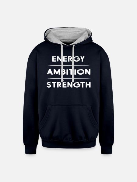 strength ambition energy ambitious - Unisex Contrast Hoodie - navy/heather gray