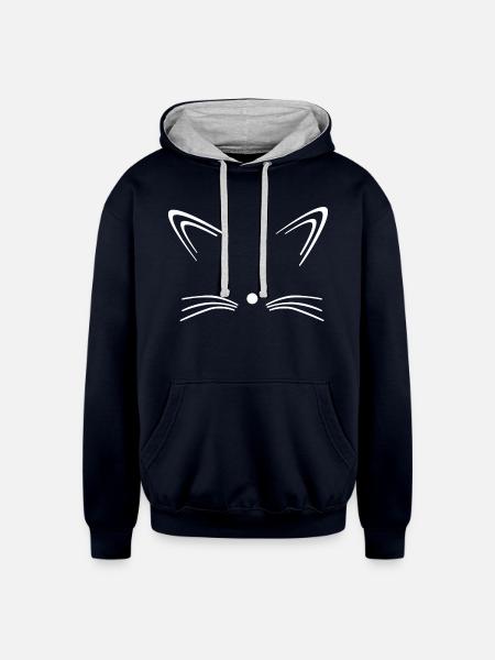 Cat Face - Unisex Contrast Hoodie - navy/heather gray
