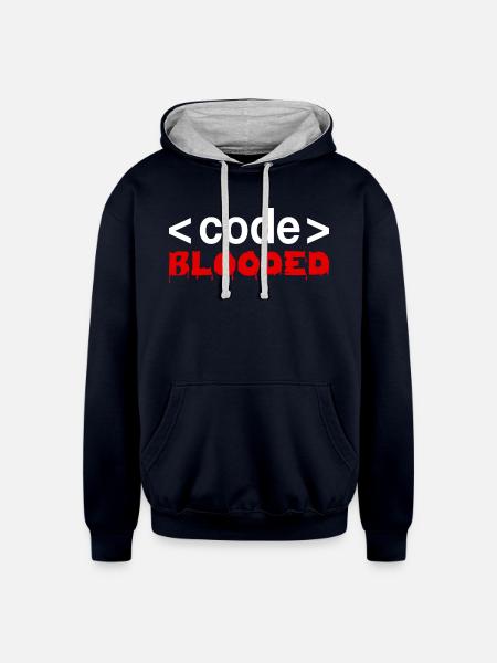 Code Blooded Funny Programming Computer - Unisex Contrast Hoodie - navy/heather gray