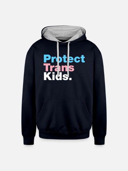 Protect Trans Kids - Unisex Contrast Hoodie - navy/heather gray
