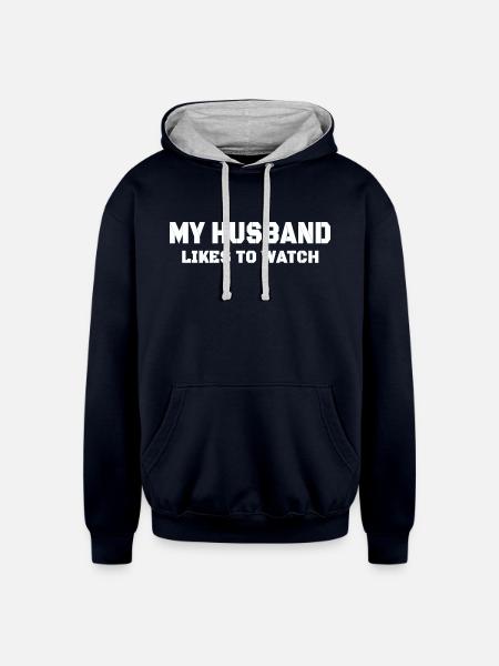 My husband likes to watch - Unisex Contrast Hoodie - navy/heather gray