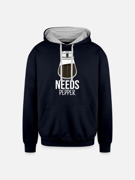 Needs Pepper I Pepper Shaker Motif - Unisex Contrast Hoodie - navy/heather gray