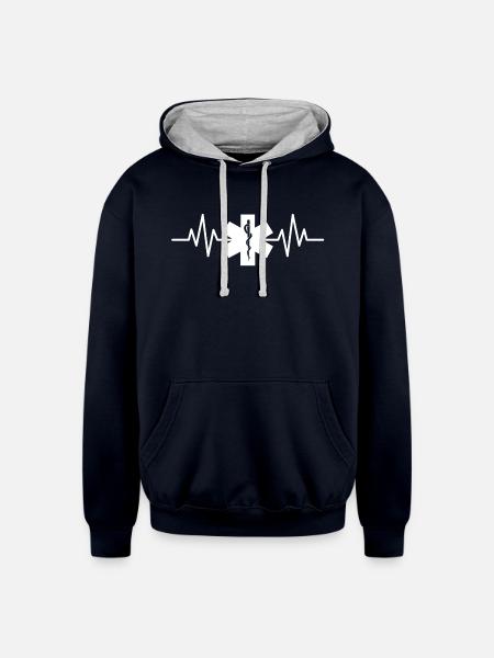 Paramedic heartbeat - Unisex Contrast Hoodie - navy/heather gray